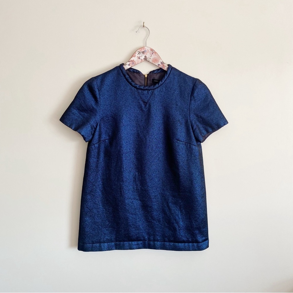 MARC Marc Jacobs Blue Shimmer Metallic Short Sleeve Top Shirt XS